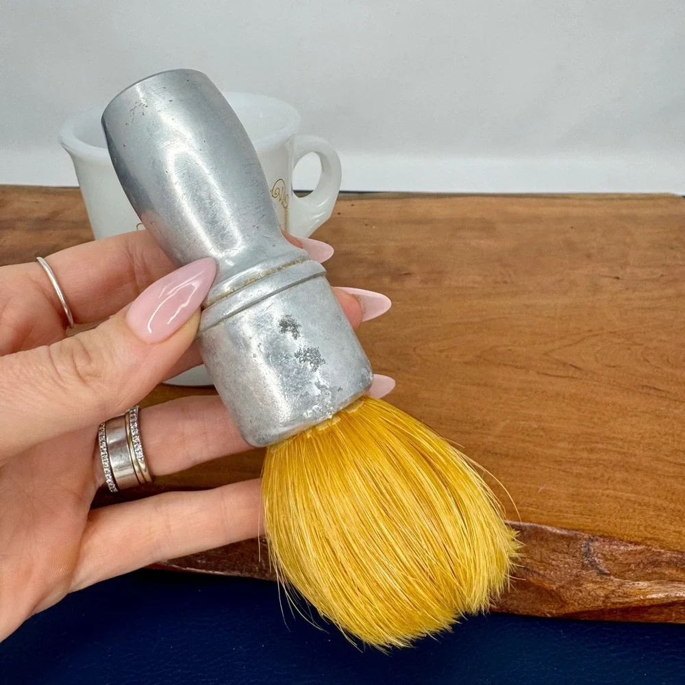Vintage Avon Milk Glass Train Shaving Mug & Dubl Duck M-4 Aluminum Brush Set